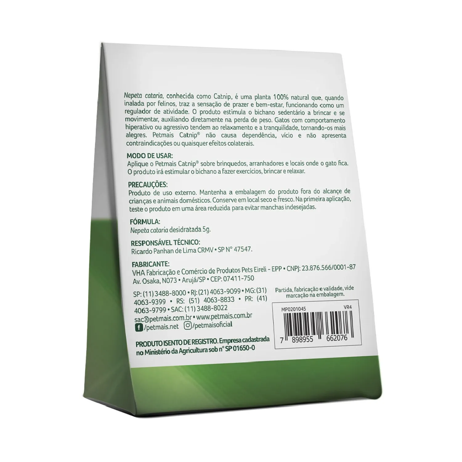 Catnip Premium Erva do Gato Petmais Verso